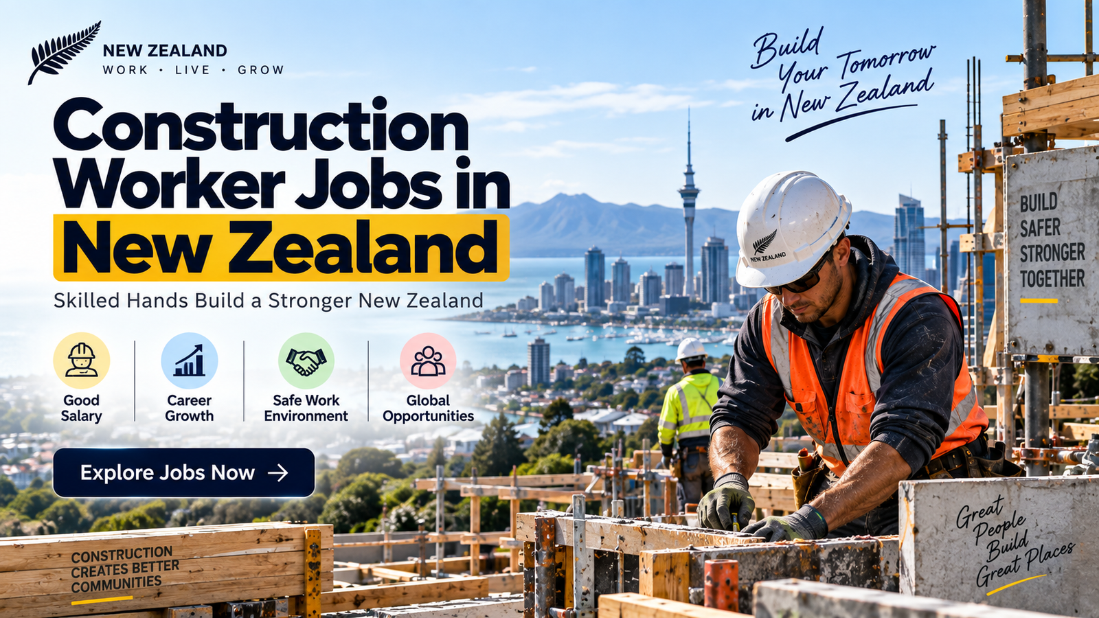 Construction Worker Jobs in New Zealand 2026 – Salary, Requirements, Visa, Duties & How to Apply